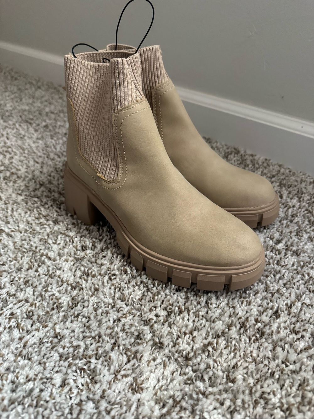 Soda Tan Ribbed Chelsea Lug Booties